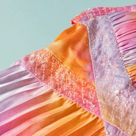 NV Couture Y2K Rainbow Pleated Halter Neck Beaded Sweetheart Formal Dress Size 8